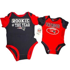 2 Packs New England Patriots Baby Bodysuit Set 0/3M NFL Team Apparel Red & Navy